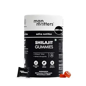 Man Matters Pure Shilajit/Shilajeet Gummies with Lab-Tested Fulvic Acid & KSM 66 Ashwagandha | Boosts Fitness, Improves Energy Levels & Helps Manage Stress | No Added Sugar | Pack of 30