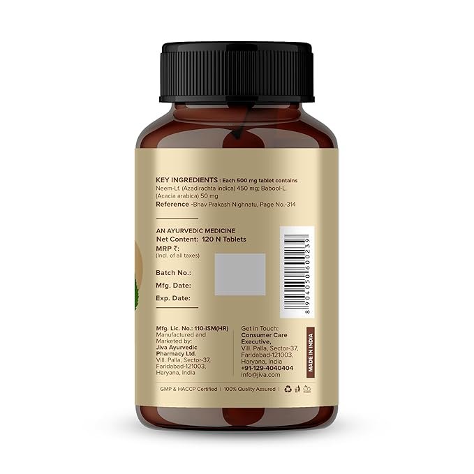Jiva Ayurvedic Neem Tablet (120 Tablets) | Blood Purifier Tablets for Skin Glow | Helps with Acne, Pimples & Skin Disorders | Natural Detox & Immunity Booster | Herbal Skin Care Supplement – Pack of 1 - Image 2