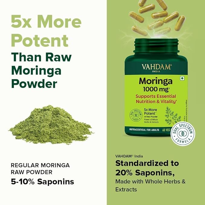 VAHDAM Moringa Capsules | Energy, Immunity & Daily Nutrition | Dual-Spectrum: Whole Herb + 50% Saponin Extract | 60 Veg Capsules | Superfood Supplement - Image 3