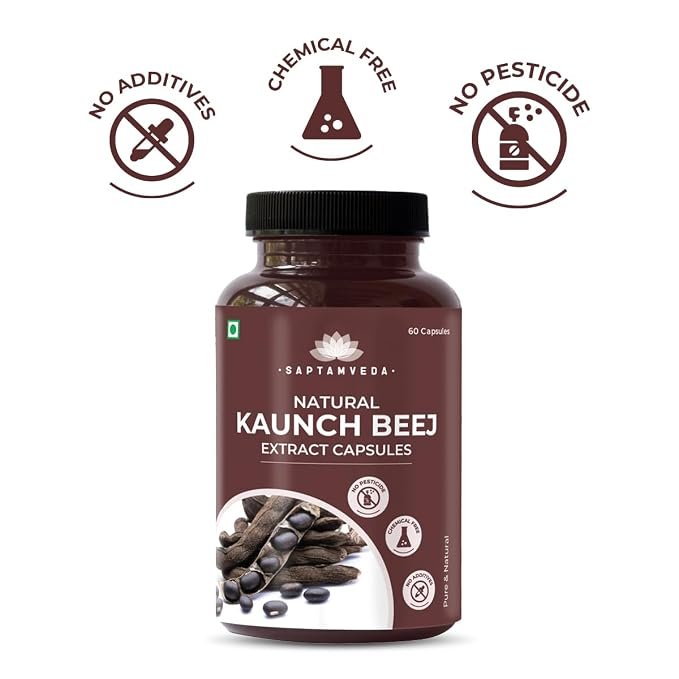 Saptamveda Natural Kaunch Beej Extract - 500mg 60 Veg Capsules (Pack of 1) | Kapikachhu Mucuna Pruriens Dietary Supplement for Men & Women - Image 2