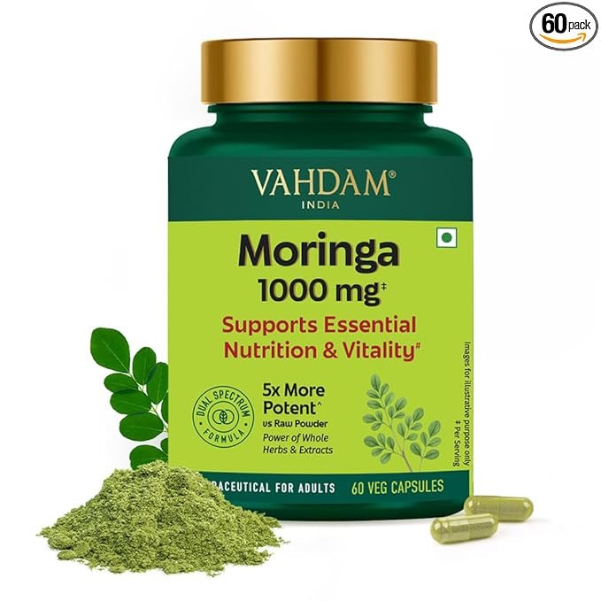 VAHDAM Moringa Capsules | Energy, Immunity & Daily Nutrition | Dual-Spectrum: Whole Herb + 50% Saponin Extract | 60 Veg Capsules | Superfood Supplement