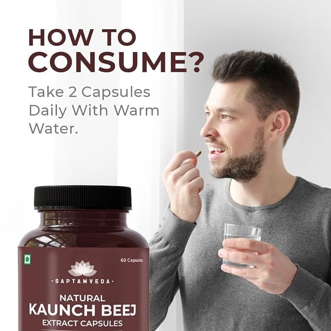 Saptamveda Natural Kaunch Beej Extract - 500mg 60 Veg Capsules (Pack of 1) | Kapikachhu Mucuna Pruriens Dietary Supplement for Men & Women - Image 7