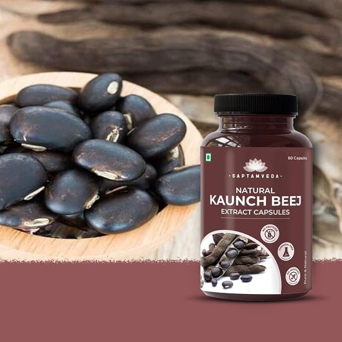 Saptamveda Natural Kaunch Beej Extract - 500mg 60 Veg Capsules (Pack of 1) | Kapikachhu Mucuna Pruriens Dietary Supplement for Men & Women - Image 3
