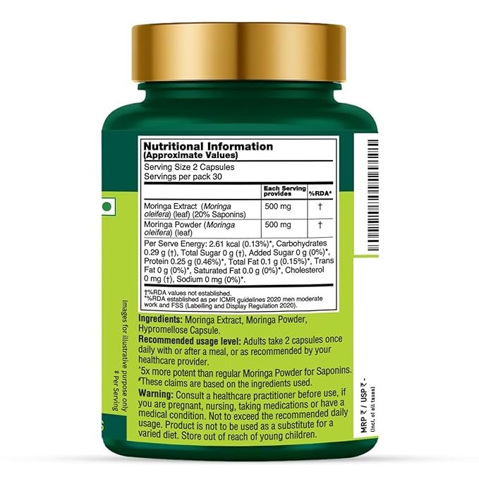 VAHDAM Moringa Capsules | Energy, Immunity & Daily Nutrition | Dual-Spectrum: Whole Herb + 50% Saponin Extract | 60 Veg Capsules | Superfood Supplement - Image 2