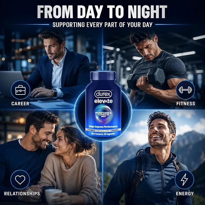 Durex Elevate Performa Capsules for Men | Ashwagandha KSM-66 Purified Shilajit & Supplement | Supports Strength & Stamina | 30 Capsules - Image 4