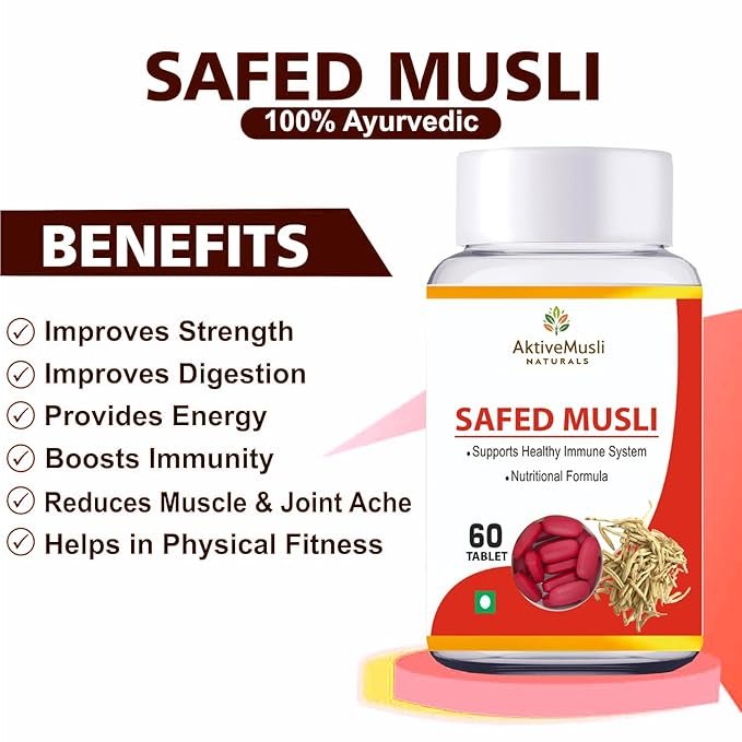 Safed Musli – 60 Tablets | Ayurvedic Herbal Supplement for Muscle Strength - Image 2