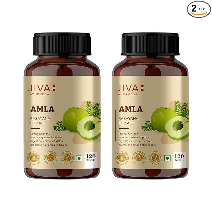 Jiva Amla Tablets 500mg 240 Tablets | 100% Herbs Used, Rich In Vitamin C | Rich In Antioxidants | Improves Digestion | Enhances Vision - 120 Tablet (Pack of 2)