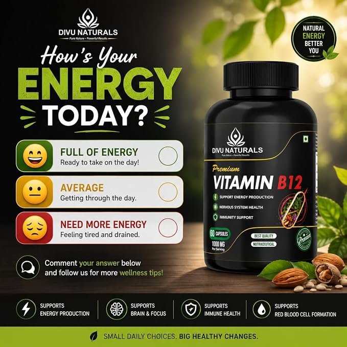 Vitamin B12 Capsules | Supports Energy Metabolism, Nerve Health & Red Blood Cell Formation | Vegetarian Capsules | Daily Wellness Supplement | Pack of 2 (60 Capsules Each) - Image 6
