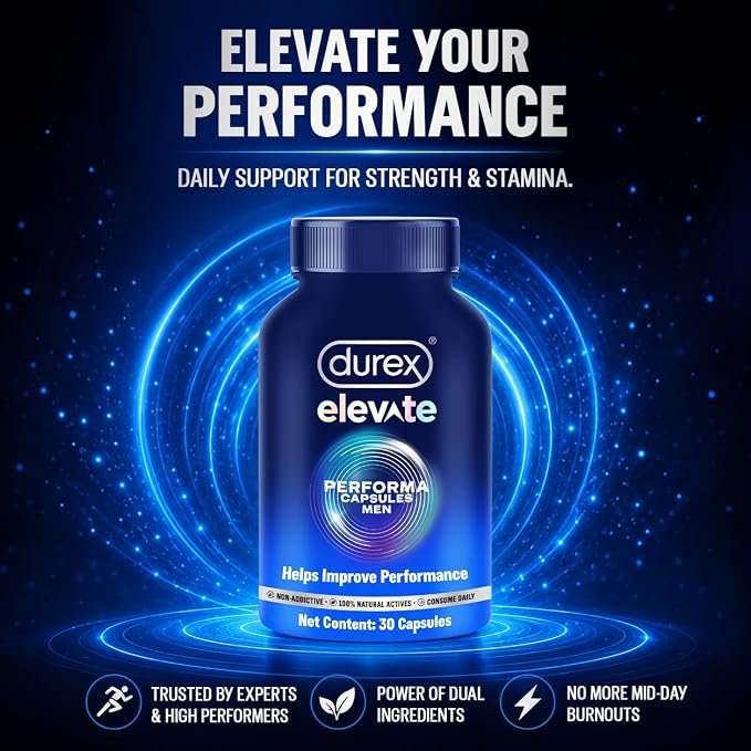 Durex Elevate Performa Capsules for Men | Ashwagandha KSM-66 Purified Shilajit & Supplement | Supports Strength & Stamina | 30 Capsules - Image 2
