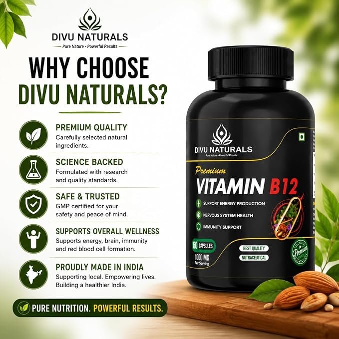 Vitamin B12 Capsules | Supports Energy Metabolism, Nerve Health & Red Blood Cell Formation | Vegetarian Capsules | Daily Wellness Supplement | Pack of 2 (60 Capsules Each) - Image 2