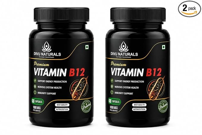 Vitamin B12 Capsules | Supports Energy Metabolism, Nerve Health & Red Blood Cell Formation | Vegetarian Capsules | Daily Wellness Supplement | Pack of 2 (60 Capsules Each)