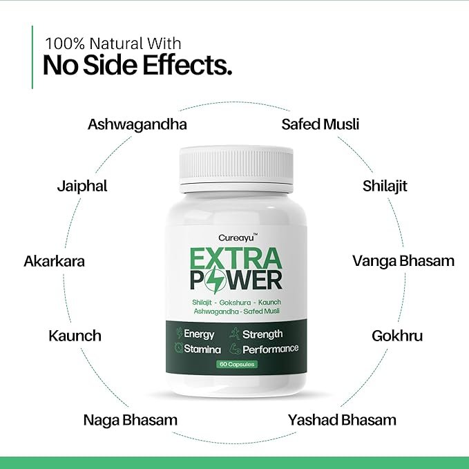 Extra Power Capsules | Ayurvedic Stamina Booster With Shilajit, Ashwagandha, Safed Musli, Kaunch & More | Natural Vitality & Endurance Support | 60 Capsules - Image 2