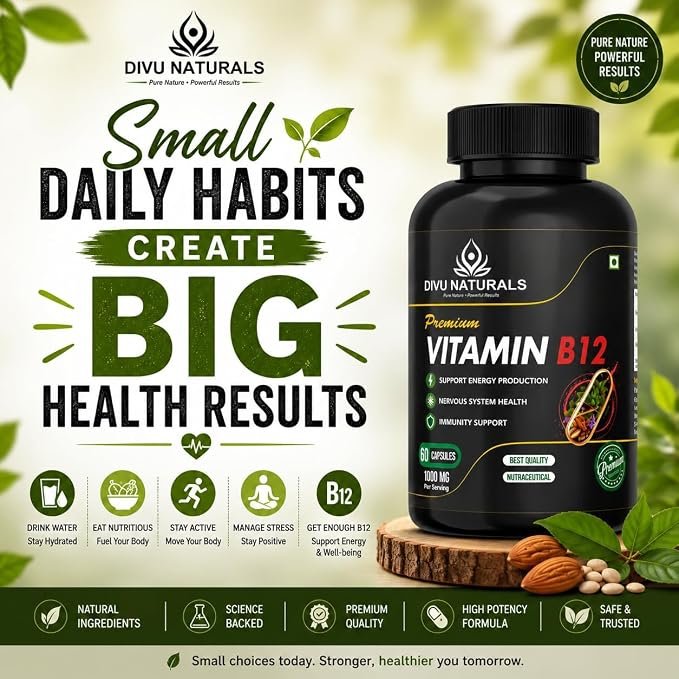 Vitamin B12 Capsules | Supports Energy Metabolism, Nerve Health & Red Blood Cell Formation | Vegetarian Capsules | Daily Wellness Supplement | Pack of 2 (60 Capsules Each) - Image 7