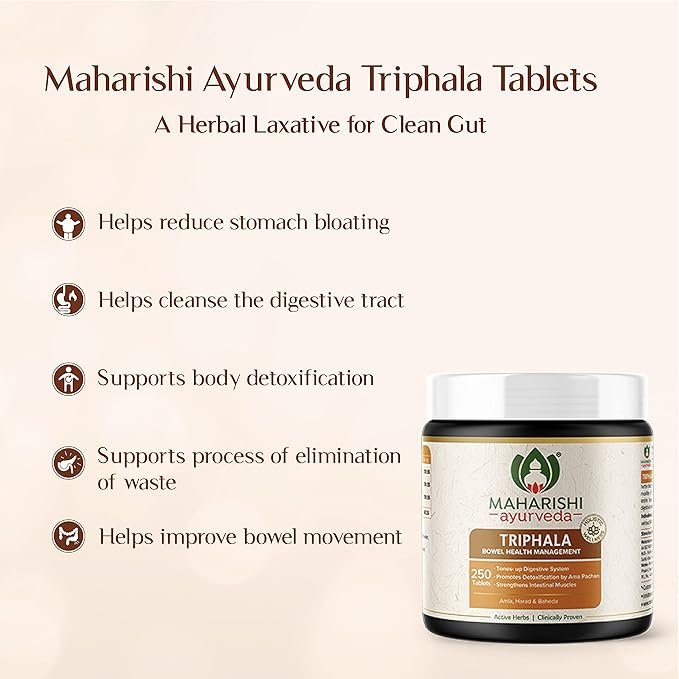 Maharishi Ayurveda Triphala Tablets 1000 MG | Supports Healthy Digestion | Improves Bowel Wellness| Relieves Constipation | Pure Herbs Used | (250 Tablets (Pack of 1)) - Image 3