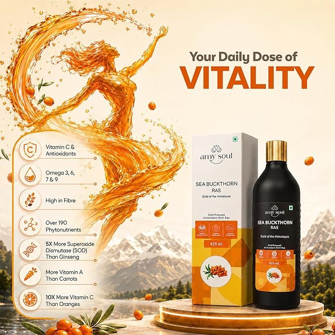 Sea Buckthorn Juice 425ml | Natural Wellness Drink with Vitamin C, Omega 3 6 7 9 & Antioxidants | Sea Buckthorn Ras for Immunity Support, Skin & Hair Wellness, Energy & Digestion | Dark Glass Bottle | No Added Preservatives - Image 5