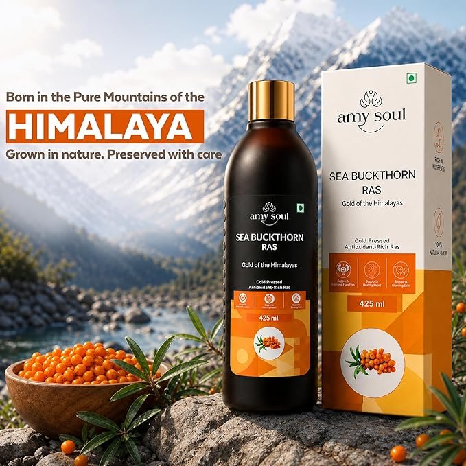 Sea Buckthorn Juice 425ml | Natural Wellness Drink with Vitamin C, Omega 3 6 7 9 & Antioxidants | Sea Buckthorn Ras for Immunity Support, Skin & Hair Wellness, Energy & Digestion | Dark Glass Bottle | No Added Preservatives - Image 2